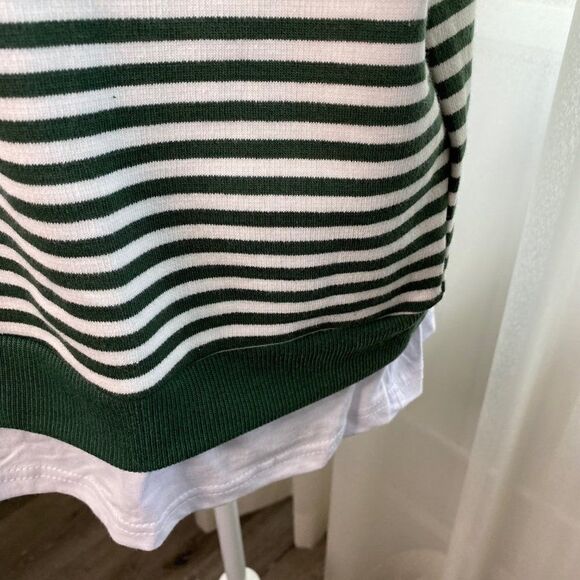 CALI BE Nordstrom Pullover Sweater Green White Stripe Peekaboo Hem SZ S NWT - Picture 4 of 9